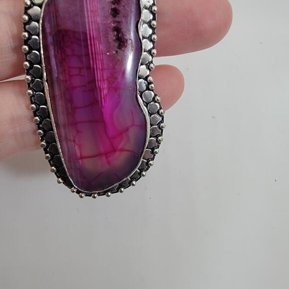 Handmade Silver Pendant with Pink Agate and Shiva Shell Accent - Picture 9 of 10